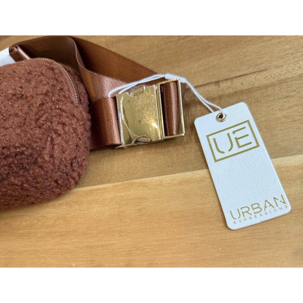 Urban Expressions Fuzzy Belt Bag Tan Santi Crossbody Unisex Fanny‎ Pack NEW - Picture 11 of 16